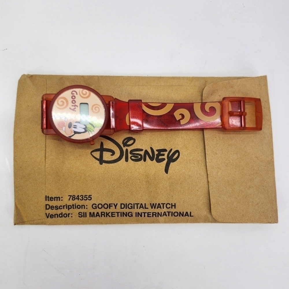 Vintage Disney Goofy Promo Digital Wrist Watch Red Goofy Spiral Pattern 7 3/4"